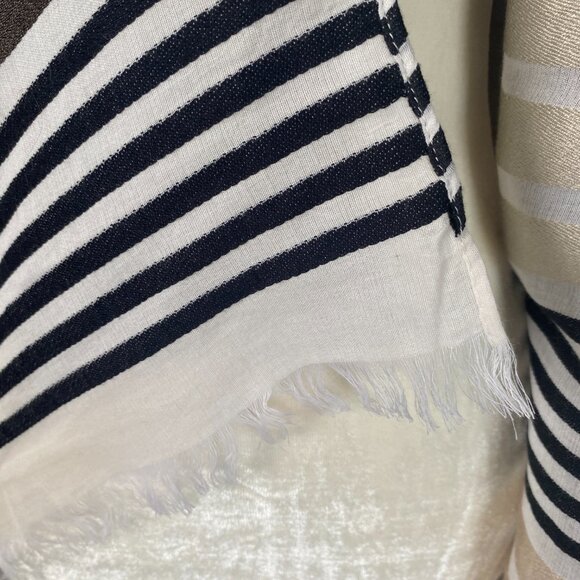 Women's neutral colored striped rectangle scarf wrap shawl fringed edges 74" L - Picture 6 of 6